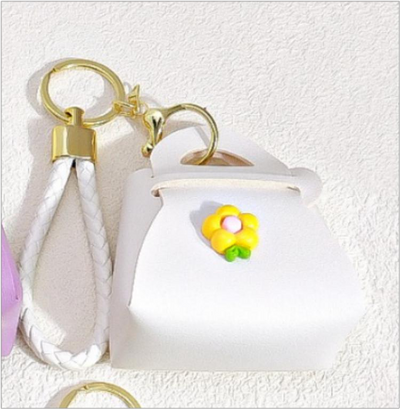 Floral Mini White Bag Charm