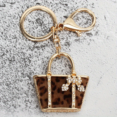 Leopard Print Bucket Bag Charm-Brown